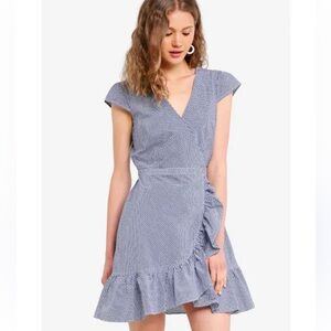 J. Crew Navy Blue Gingham Faux Wrap Dress Size 00 Like new